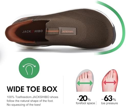 JACKSHIBO Mens Slip in Free up Hands Shoes Wide Toe Box Arch Support Orthopedic Walking Sneakers Cushioned Thick Zero Drop Sole Metatarsal Pads - Image 4