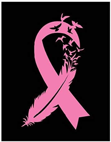 Bird Feather Breast Cancer Ribbon Vinyl Decal | Pink | Made in USA by Foxtail Decals | for Car Windows, Tablets, Laptops, Water Bottles, etc. | 2.6 x 4.5 inch
