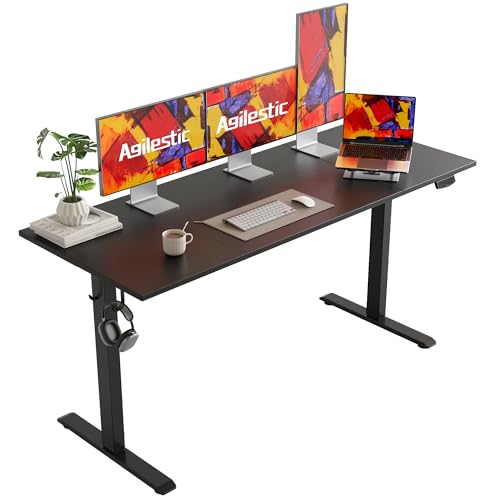 Image of Agilestic Electric Standing Desk, 63 x 24 Inches Height Adjustable Desk, Sit Stand up for Work Office Home, Ergonomic Rising Computer Table with Memory Preset, Black