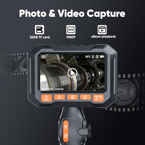 Image of T Takmly Two-Way Articulating Borescope with Light, 210 Steerable 1080P Endoscope Camera, 0.33inch Semi-Rigid Snake Scope, 4.3 inch IPS Screen, 32GB, 5.5FT for Automotive Engine HVAC Wall Mechanics