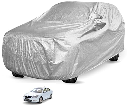 Image of Auto Hub Waterproof Car Cover Compatible with Skoda Laura with Mirror Pocket, Soft Cotton Lining, Waterproof Laura Car Cover- Metallic Silver
