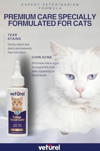 Image of Veturel Natural Feline Facial Care - Cat Tear Stains Remover - Cat Acne - May Help with Cat Chin Acne - Cat Chin Blackheads - Gentle Ear and Eye Care - May Soothe Skin - 3.4 oz.