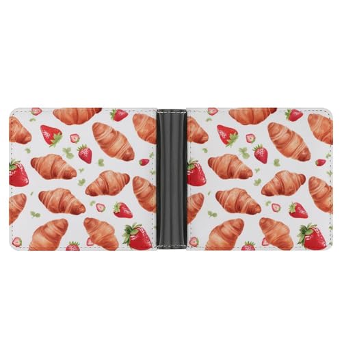 Food Croissant Bread Strawberry Funny Billfold Wallet Credit Card Holder Slim Passcase Pouch Purse for Men Women