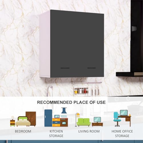 Image of 2 Door Wall Mounted Cabinet with Adjustable & Fixed Shelf | Engineered Wood Storage for Kitchen, Bathroom, Office & Living Room | DIY Assembly | Color: White & Grey | Size: 60 x 33 x 63.8 cm