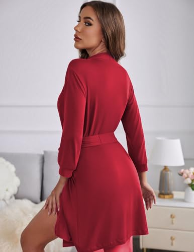 Image of Ekouaer Women's Robes Lightweight 3 /4 Sleeve Short Knit Bathrobe Soft Knee Length Sleepwear Robes with Pockets S-XXL