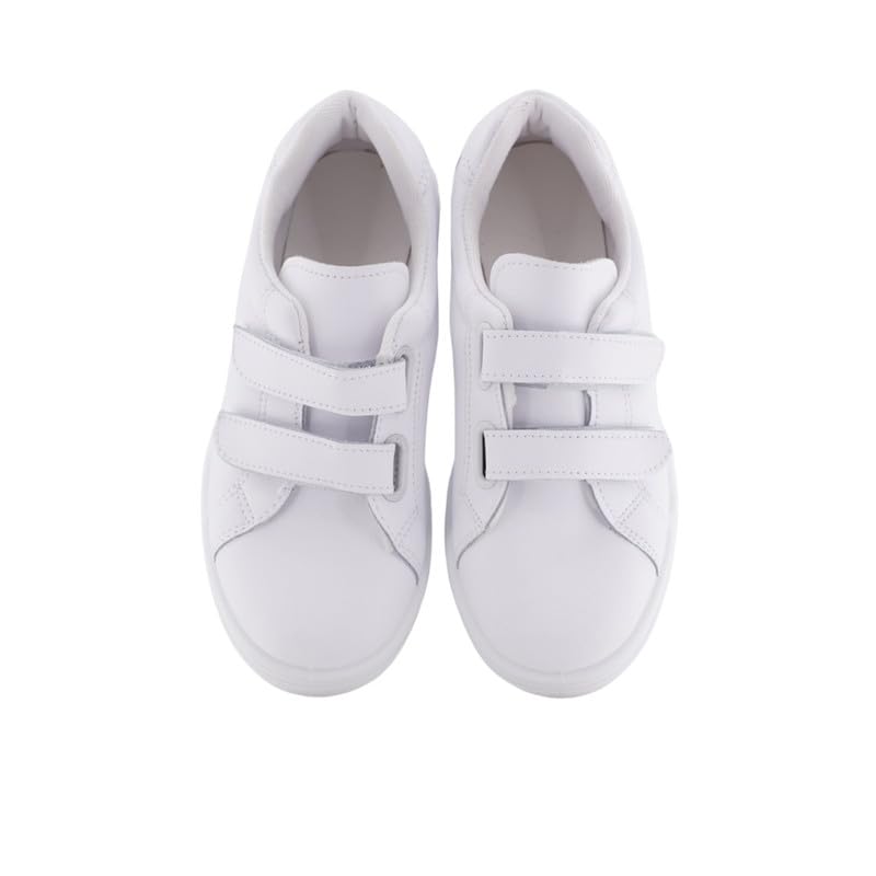 escoolers Zapatilla Colegial Deportiva de Piel Blanca para Niños. Fácil Apertura y Cierre con Velcros. Muy cómodas. Fabricadas en España.