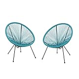 GDFStudio Noble House Anson Outdoor Hammock Weave Chair in Teal and Black (Set of 2)