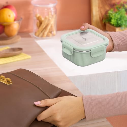 Image of Larah by BOROSIL Freshbyte Food Storage Container with Airtight Stainless Steel Lid | Fridge Container for Lunchbox | Food Grade | Microwave Safe