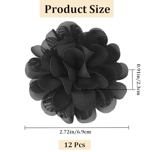 GORGECRAFT 12Pcs 3D Chiffon Flower Black Mesh Fabric Flowers Sewing Fabric Appliques Headband Embellishments Ornament Accessories Chiffon Lace Flower for Diy Craft Wedding Decor - Image 2