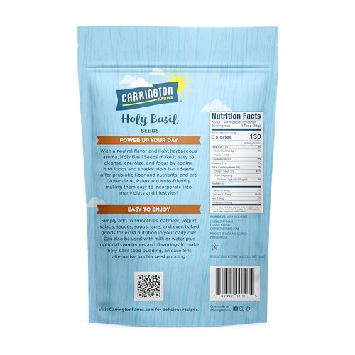 Carrington Farms Holy Basil Seeds – Gluten Free, Paleo, Keto, High Fiber Seeds – Plant-Based, Calcium-Packed, Daily Nutrition Boost, 8 ounce - Image 2