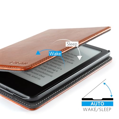 Image of CoBak Case for 6 inch E-Reader - PU Leather Smart Cover with Auto Sleep /Wake & Hand Strap, not Compatible with Kobo Clara,Brown