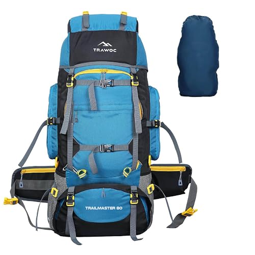TRAWOC 80L Travel Backpack for Outdoor Sport Camp Hiking Trekking Bag Camping Rucksack HK007 (SkyBlue) 3 Year Warranty