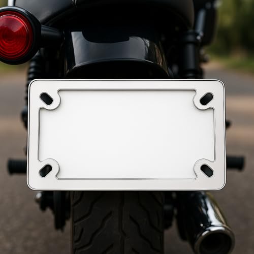 Image of FOTN FTON Stainless Steel Motorcycle License Plate Frame Compatible with Harley,Yamaha - Timeproof Motorcycle Tag Frame (Silver)