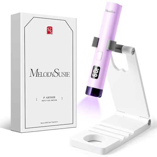 Image of MelodySusie Handheld UV Light for Gel Nails with Stand, Mini Portable Cordless Nail Lamp with LCD Display, Eye-Protective Cover, Flash Curing for Glue, Purple