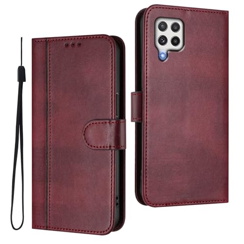 WBWONE Cuero Funda para Samsung Galaxy A22 4G / M22 Carcasa con [Ranura Tarjeta][Soporte Visual] Antigolpes Cierre Magnético Protective Funda - Rojo