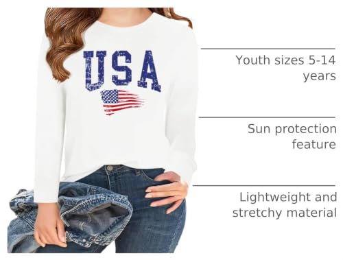 Image of Ithalt 4th of July Outfit Kids Girls American T Shirt USA T-Shirt Fourth of July Tops Patriotic Long Sleeve Tops