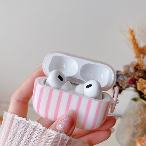 Image of MINSCOSE for AirPods Pro 2nd /1st Generation Clear Case,Cute Striped Pattern Design with Girly Keychain Ring,Soft TPU Protective Shockproof Cover with Cleaner Kit for Airpods Pro /Pro 2-Pink