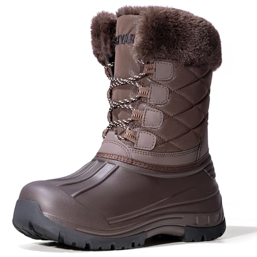 LACKWAR Snow Boots for Women Waterproof Mid Calf Duck Boots Lightweight Warm Anti-Slip Hiking Walking Faux Fur Lined Women's Winter Snow Boots for Outdoor(brown7)