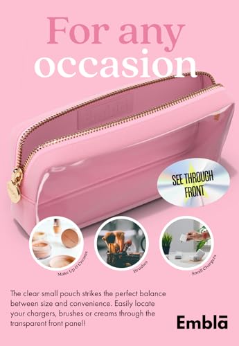 Embla Medium Clear Makeup Bag Travel for Toiletries Cute Make Up Nylon Organizer Pouches Quart Size Cosmetic Bags for Women Girls Zipper Toiletry Skincare Pouch Organizer for Purse Light Pink