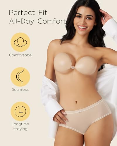Image of Niidor Sticky Bra Adhesive Strapless Ultra Invisible Push‑up Silicone Bra, Multiple Colors & Sizes Reusable for Women Backless Wedding Dresses