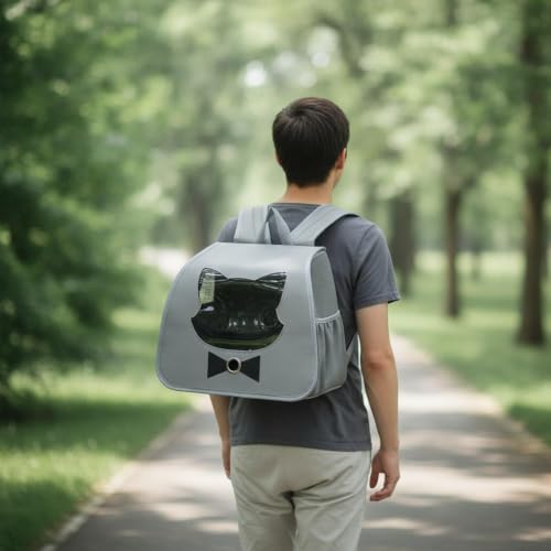 Mochila de transporte para gato y perro portátil color gris 6