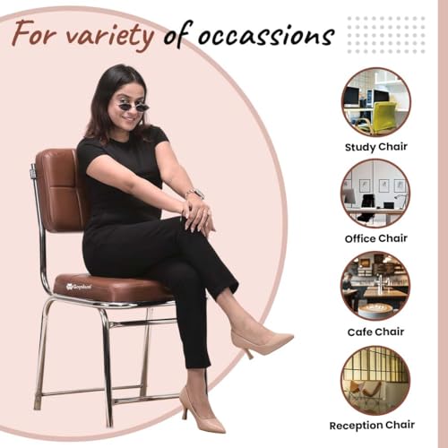 Image of Office Chair Reception Waiting Area Home Study Visitor Without Arm Heavy Duty with Steel Frame and Cushion seat Back, Without Wheels Hold up to 140 kg (3, Tan, Heavy 3)
