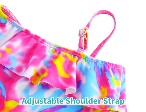 Image of Snowheart Girls Swimsuit Adjustable Shoulder Strap UPF50+ One-Shoulder Ruffle Bathing Suit 3-12T