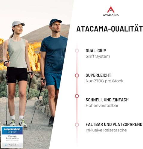 ATACAMA Nordic Walking Stöcke Damen und Herren Wanderstöcke Faltbar aus Carbon und Aluminium - verstellbar Gummipuffer - Trekkingstöcke… – Ansicht 2