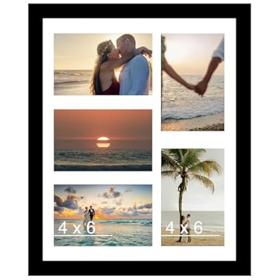 QOTIB 11x14 Collage Picture Frame Black, Display 5 Pcs 4x6 Picture or 11x14 Photo, Five 4x6 Picture Frame Collage for Wall Hanging, 4 by 6 Multi Gallery Wall Frame, Black