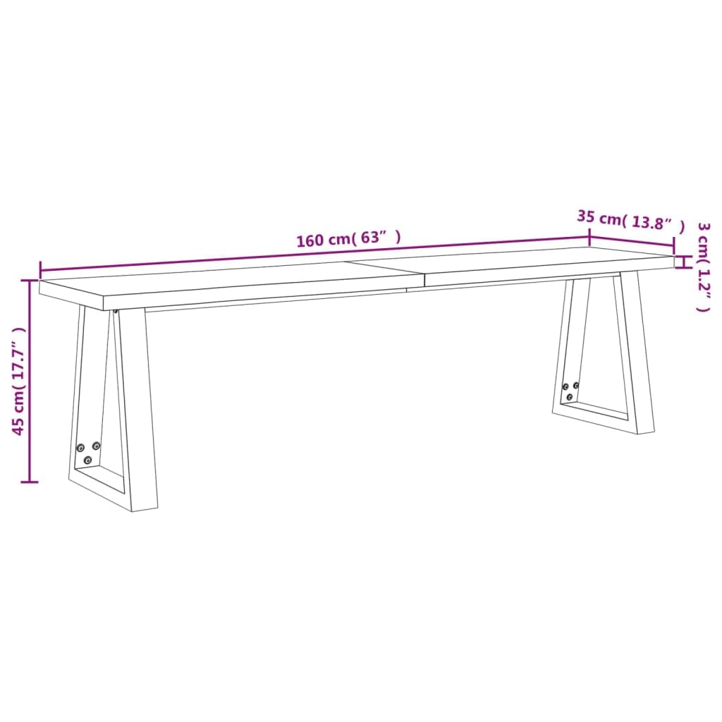 Banco de madera maciza de acacia con patas en U, 160 cm