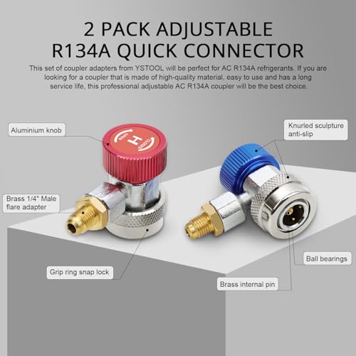 Ystool YS102T-1 Automotive Ac R134A Adjustable Quick Coupler Kit Hvac High Low Connector Conversion With 1/4 Inch Sae Male Flare Adapter Work With Standard Auto Air Conditioner Manifold Gauge thumb #1
