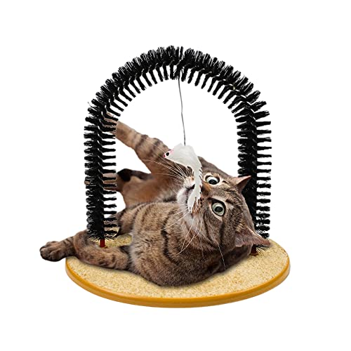 Katzenbogen Selbstpfleger, Katzenbürsten für lndoor - Katzenrückenmassagegerät, Kratzer, Kätzchenbürste, Fellpflege, Katzenbürste, Bogenpflege, Katzenkratzpads mit Holztablett Cover
