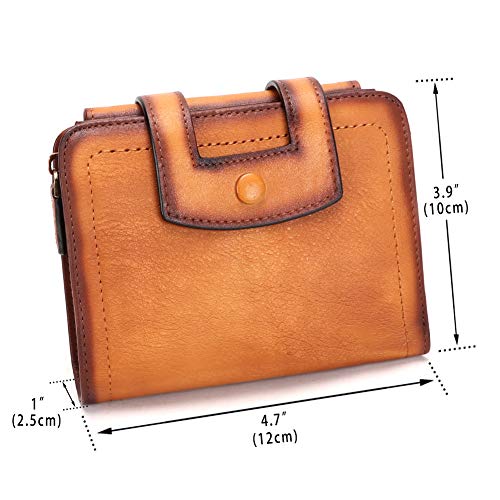 Genuine Leather Short Wallets for Women RFID Blocking Vintage Handmade Soft Purse Small Clutch Money Clip (Brown)3
