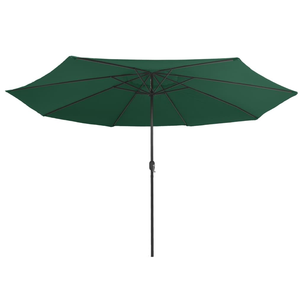 Parasol przeciwsłoneczny z metalowym masztem, 390 cm, zielony, odporny na promieniowanie UV poliester, 8 wytrzymałych żeber, mechanizm korbowy, łatwy w pielęgnacji