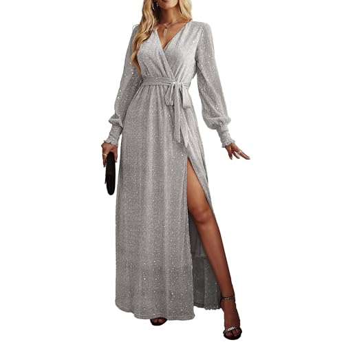 Robe vintage flowy femmes robe longue col v fente party dress