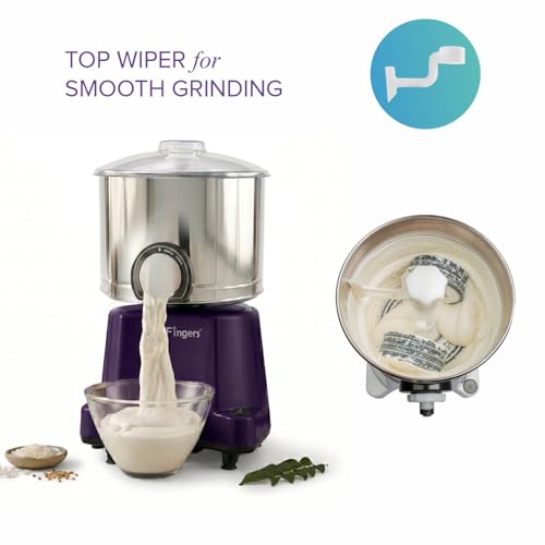 Image of SmartFingers Comfort + Table Top Wet Grinder 230V, 3 Liter, Violet with Coconut Scrapper & Atta Kneader Attachment | Hands-Free Batter Dispenser | Top Wiper, 220W Motor | 5 Years Warranty | AISI 304