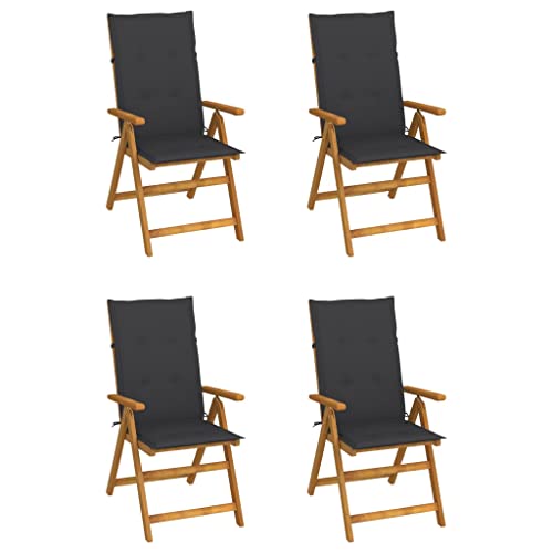 Youuihom Armchair Dining Chairs Folding Patio Bar Chairs Set Of For Dining Room, Modern Kitchen Living Room,Garden,Indoor Or Outdoor Patio Reclining Chairs 4 Pcs With Cushions Solid Acacia Wood #TOP4