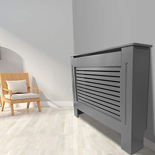 Blümme Premium Radiator Cover Horizontal Slats Decorative MDF Cabinet for Living Room Bedroom Office and Kitchen Grey Painted - M(1120mmx815mm)