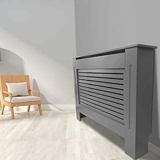 Blümme Premium Radiator Cover Horizontal Slats Decorative MDF Cabinet for Living Room Bedroom Office and Kitchen Grey Painted - M(1120mmx815mm)