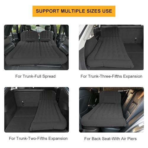 Image of Oshotto Multifunctional Car Inflatable Bed Air Mattress SUV Car Travel Outdoor Camping mat with Two Air Pillows and Air Pump Compatible with Hyundai Alcazar (Black)