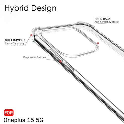 Image of TheGiftKart Crystal Clear Back Cover Case for OnePlus 15 5G | Shock Proof 360 Protection | Hard Clear Back Cover Case for OnePlus 15 5G (PC & TPU, Transparent Bumper)