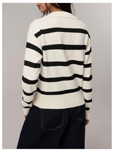 Women's Striped Collar V Neck Sweaters Long Sleeve Retro Knit Pullover Tops Old Money Clothes2