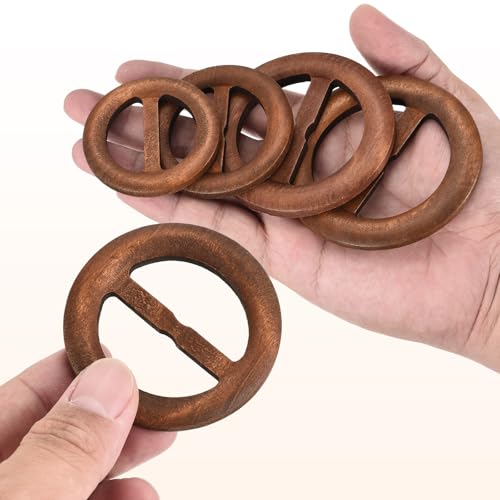 Image of uxcell 4 Pcs T-Shirt Clips, 60mm Wood Scarf Ring Clip Round Tie Circle Clip Buckle Fashion Clothes Corner Knotted Button for Women's Silk Clothing Decoration, Brown