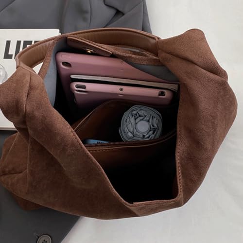 Bolso tipo tote de ante, estilo relajado, con bolsillo pequeño y billetera, retro, gran capacidad, para regalo o uso urbano miniatura 4