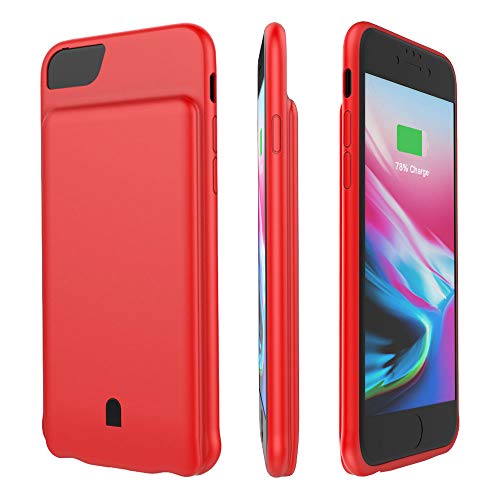 HiKiNS Funda Batería para iPhone 6 Plus/7 Plus/8 Plus 7500mAh Externa Ultra Batería Recargable Power Bank Case Funda Cargador Portatil Batería para iPhone 6 Plus/7 Plus/8 Plus - Red