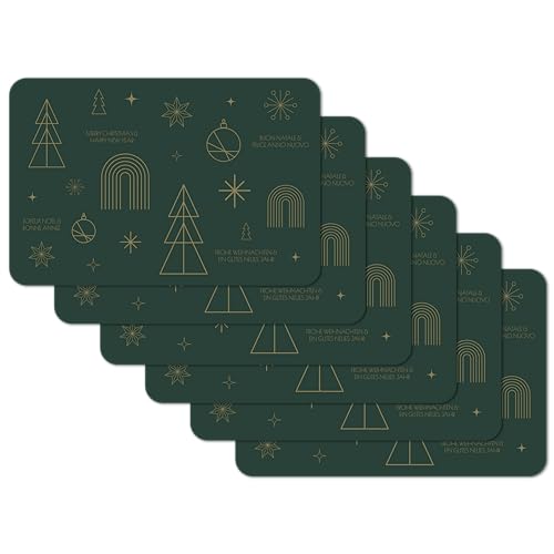 Venilia Juego de 6 manteles Individuales Happy Holidays, Verde Musgo, Navidad, 45 cm x 30 cm, manteles Individuales Lavables, Resistentes a la Suciedad y al Agua, Aptos para Alimentos