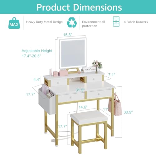 image for KAI-ROAD Small Makeup Vanity Desk with Lights, 31 inch Girls Vanity Se