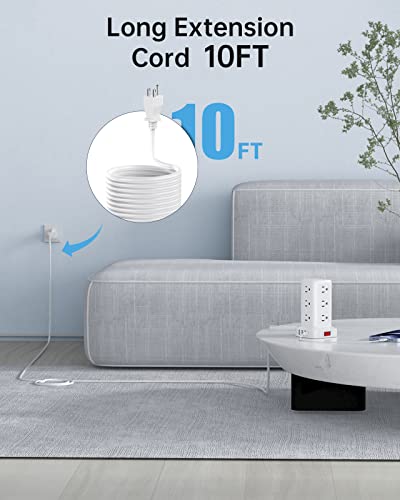 Regleta eléctrica AnnTane con cable de 10 pies, torre con 4 puertos USB (1 USB C), 12 salidas AC miniatura 3