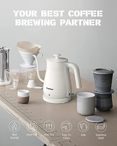 Electric Kettle Keebar, Tea Kettle & Pour Over Coffee Kettle, 100% Stainless Steel Gooseneck Electric Kettle, Hot Water Kettle Electric With Auto Shut Off, 0.8L, 1000W Quick Heating, White, Xh-W081-W #TOP1