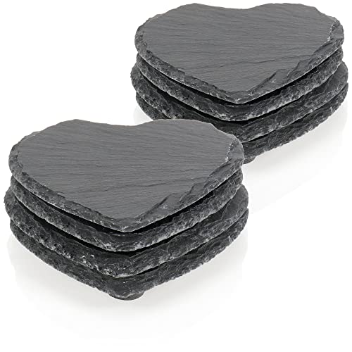 COM-FOUR® 8X sous-Verres en Ardoise - sous-Verres en Verre en Forme de cœur avec Pieds en Caoutchouc antidérapants - Ardoise avec Un Bord cassé (en Forme de Coeur - Bord cassé - 12x)